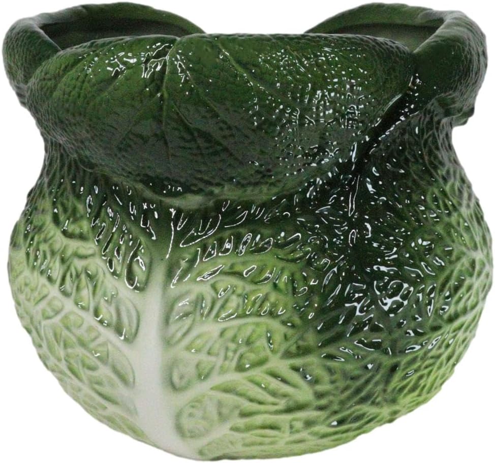 Ebros 7.25" Tall Ceramic Gourmet Home Presentation Hearty Green Savoy Cabbage Head Shaped Kitchen Utensil Holder Or Flower Vase Decorative Accent Multi Purpose Organizer