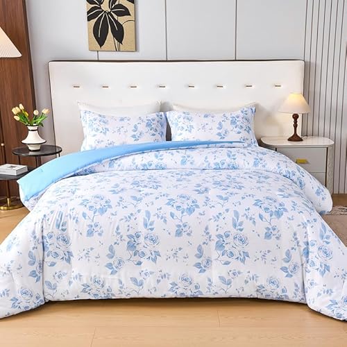 Koniroom White Floral Comforter Set Queen – 3 Piece Wildflower