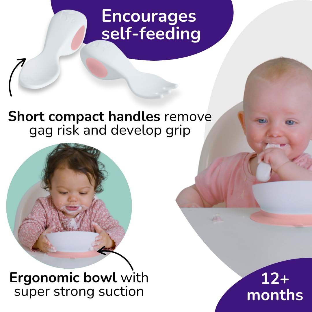 doddl Baby Cutlery Set (6-12 Months) - Spoon & Fork for Weaning BLW Self-Feeding - Easy-Grip Handles & Safe Short Design (Dusky Rose) - Image 4