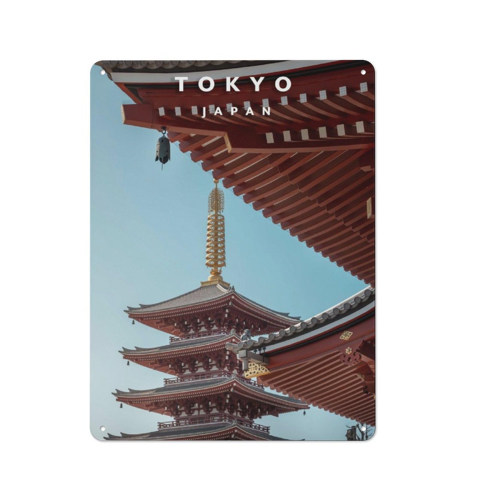 Junmoney Sensoji Pagoda Rustic Metal Sign 40X30cm For Guest Room Or Hallway, Suited To Hallway Wall Decor Fans
