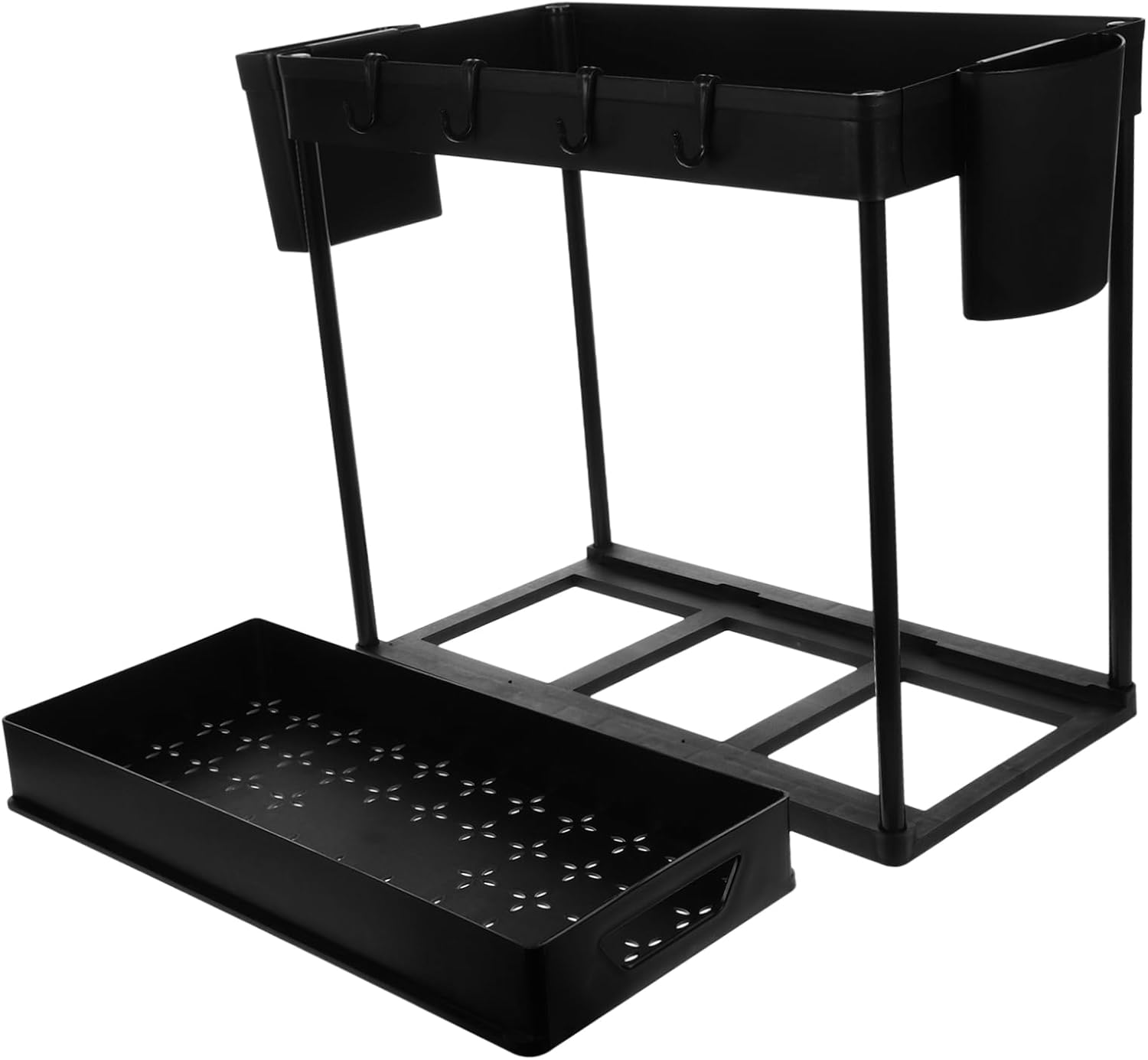 2tier Cabinet Organizer Shelf Dual Pull-out Spice Rack for Kitchen under Sink Storage Multipurpose Telescopic Design Chopstick Holder for Easy Access and Maximum Efficiency