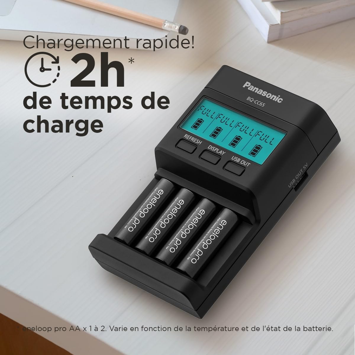 eneloop Pro Chargeur Pro, pour 1-4 Piles Rechargeables AA/AAA, 2h de Temps de Charge, 10 Fonctions de sécurité