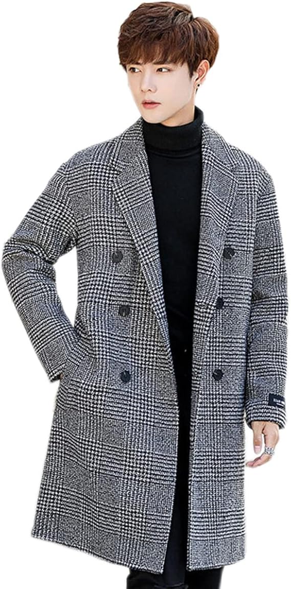 Amazon Yuanyuan トレンチコート ウールコート 秋冬 メンズ 韓国 チェック柄 ラペル ロングトレンチコート ブリティッシュ ファッション アウター トレンディ コート ジャケット 通販