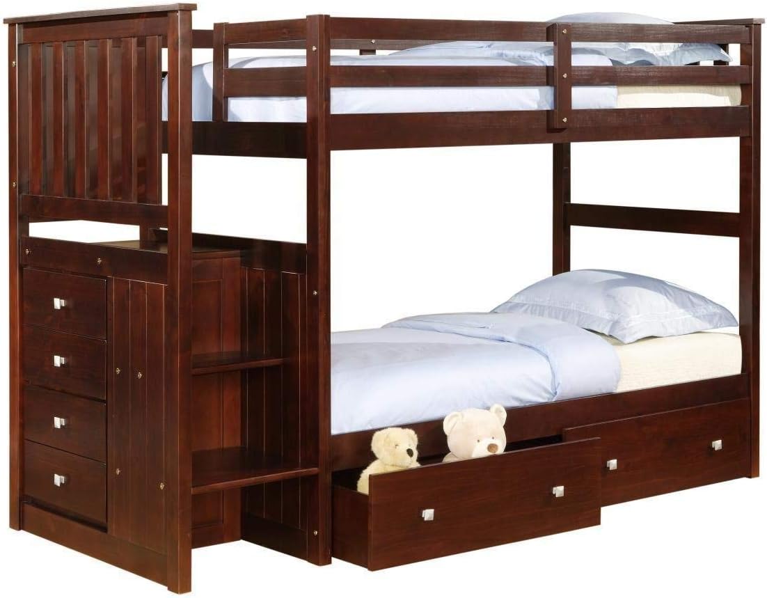 smartchoicefurniture Donco Cappuccino Stairway Twin Mission Bunk Bed
