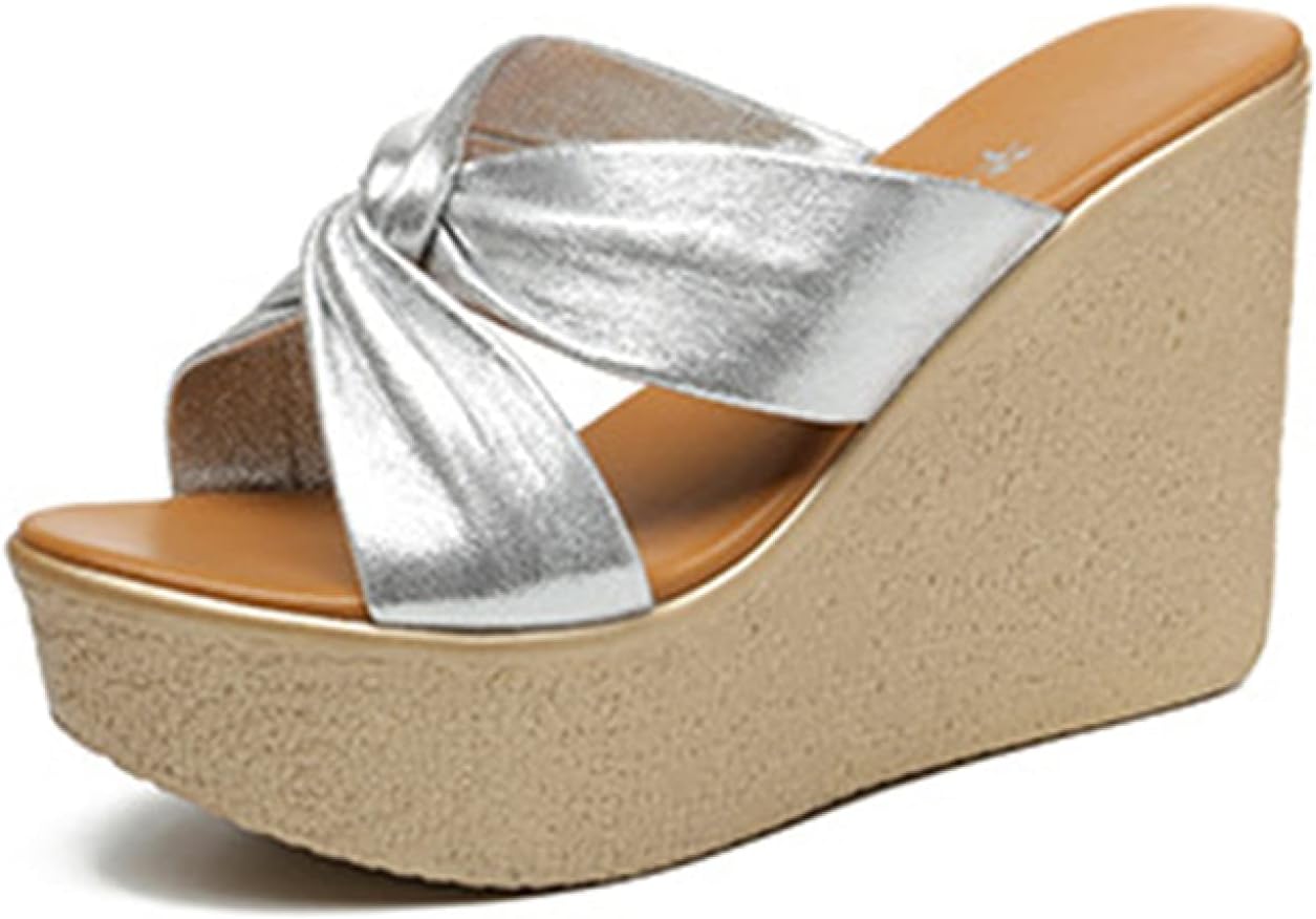 [PANLON] ミュール ウェッジソールサンダル ハイヒール 無地 オープントゥ 厚底ウエッジ おしゃれつっかけ サンダル 24.