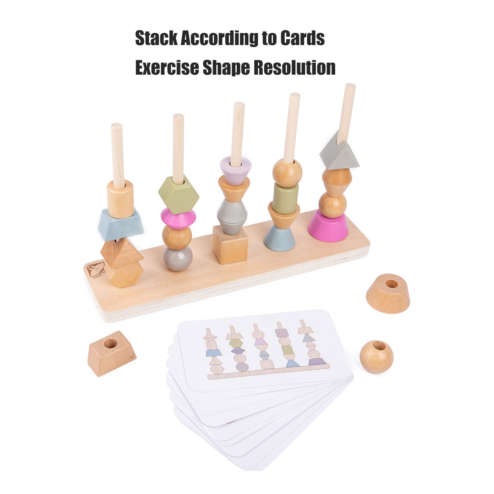 Lylithuif Juego de apilamiento de bloques educativos con forma de, juguete apilable con 10 tarjetas, juego de combinación de formas geométricas para el desarrollo del aprendizaje temprano
