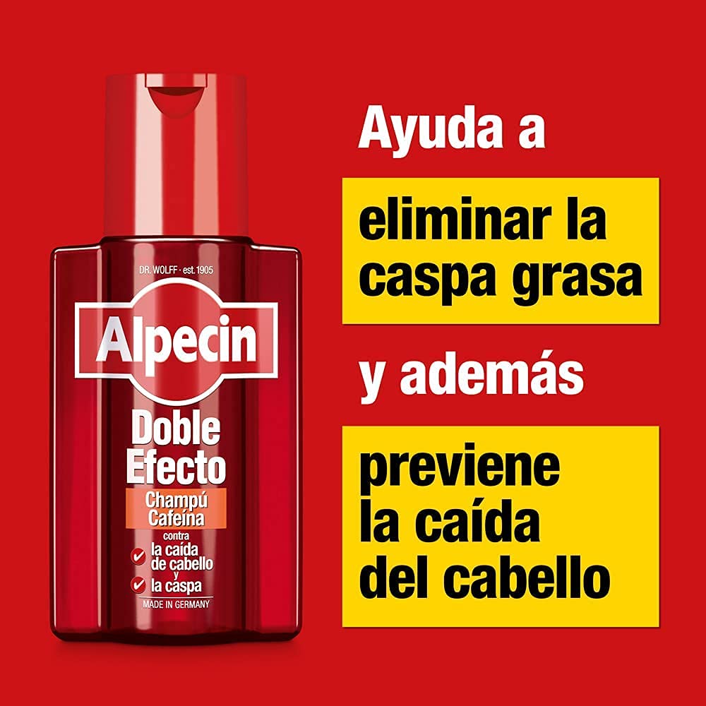 Alpecin Double Effect 3x 200 ml | Champu anticaida hombre y anticaspa hombre | Alpecin Champu con cafeina tratamiento para la caida del cabello y caspa
