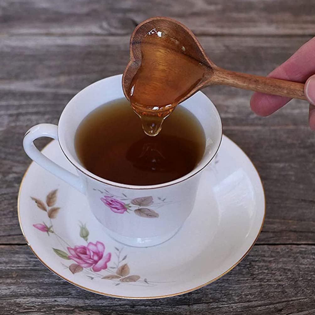 MaGiLL Heart Shaped Wood Spoon Serving Mixing Spoon Ice Cream Spoons Honey Teaspoon Dessert Scoop Dinner Cutlery for Mothers Day Coffee Tea Wedding Gift