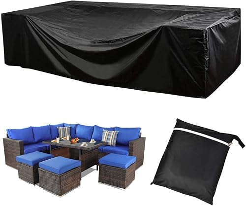 Miniatura 8 de Fundas para muebles de patio al aire libre, poliéster Oxford 420D, color negro, juego de muebles seccionales de gran tamaño, se adapta a 12
