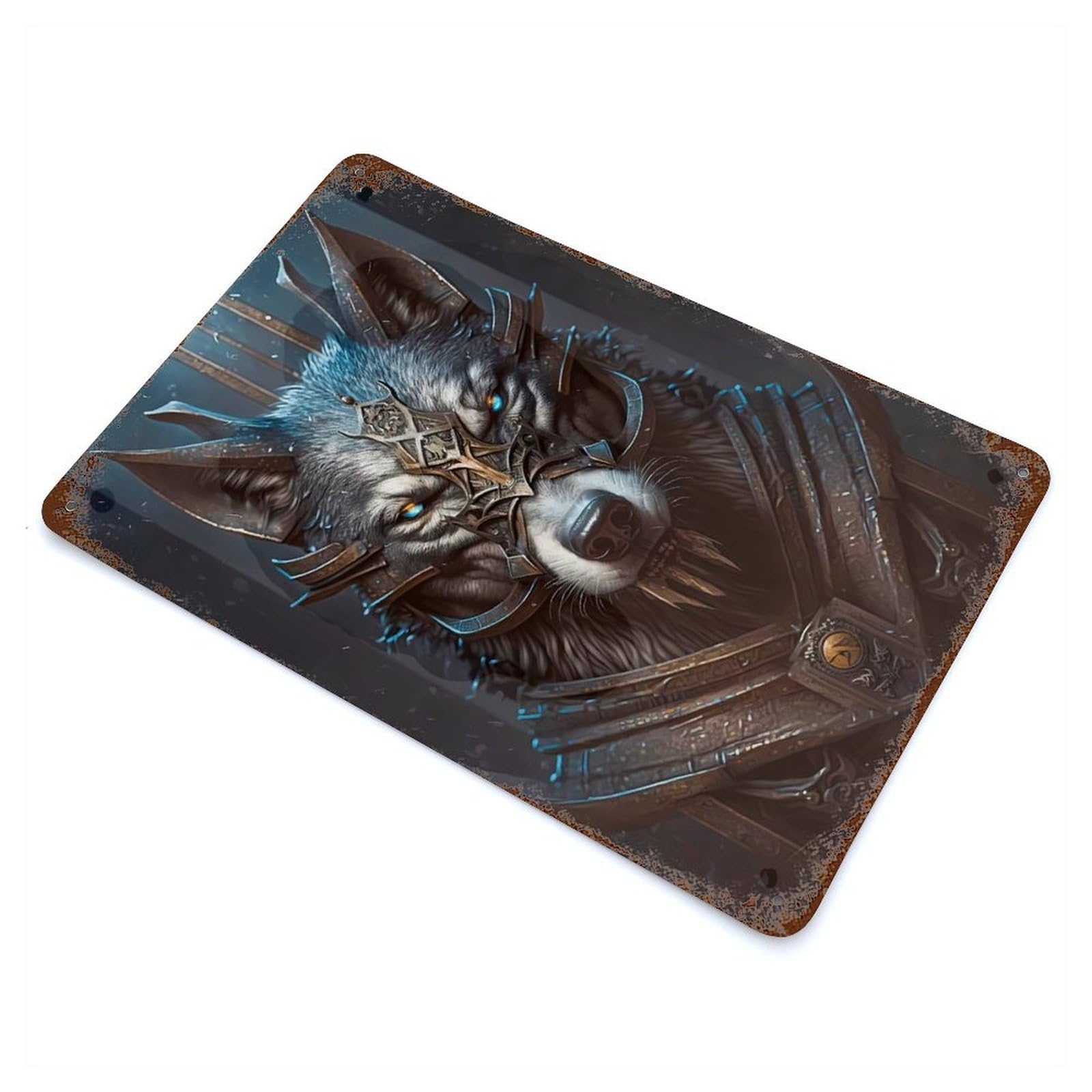 Wolf Legendary Weathered Tin Sign 11.8"x7.9", Retro Wall Decor for Pub, Kitchen And Man Cave Decor