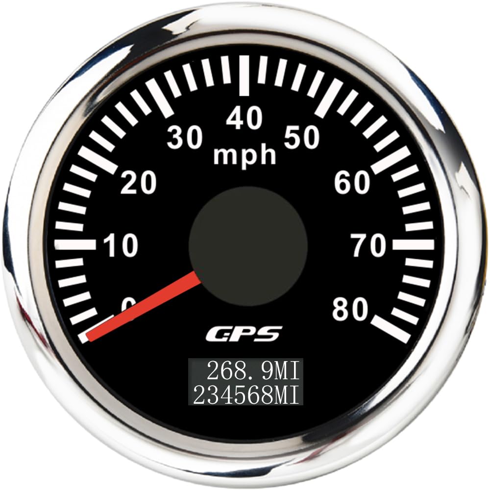ELING 52mm GPS Speedometer 0-80mph Odometer with 7 Colors Backlight 12V 24V for Digger Yachts