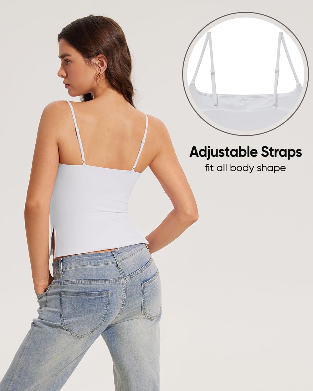 OMKAGI Cute Side Split Tank Tops for Women Summer Y2K Going Out Basic Shirts with Bras