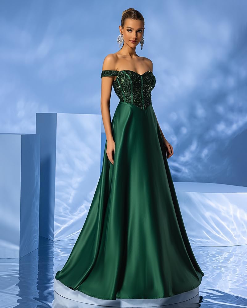 Giffniseti Women's Off Shoulder Sequin Patchwork Maxi Dress Elegant A-Line Backless Formal Evening Gowns - Image 3