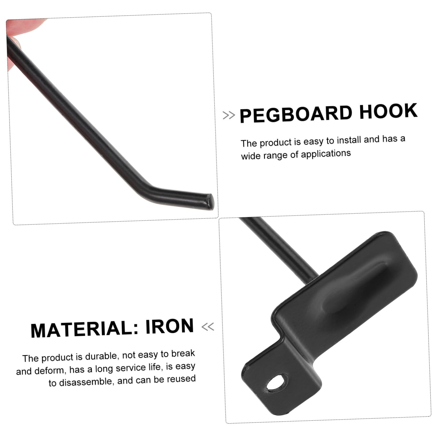 POPETPOP Kit 50 Ganci per Pannello Forato in Ferro Nero 10cm Resistente alla Ruggine Funzione Antiscivolo per Mensole e Espositori in Supermercati