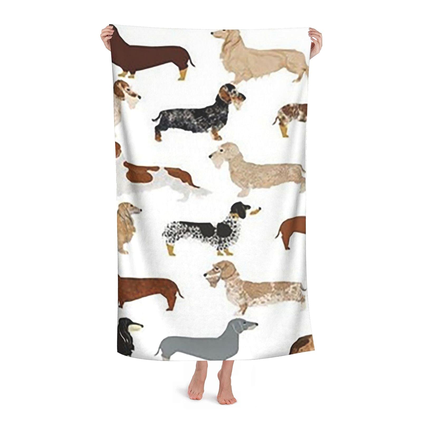 LSRCPD Dachshund Dachshund Graph Beach Towel Highly Absorbent Microfiber Beach Blanket Soft Bath Towels 80 x 130 cm