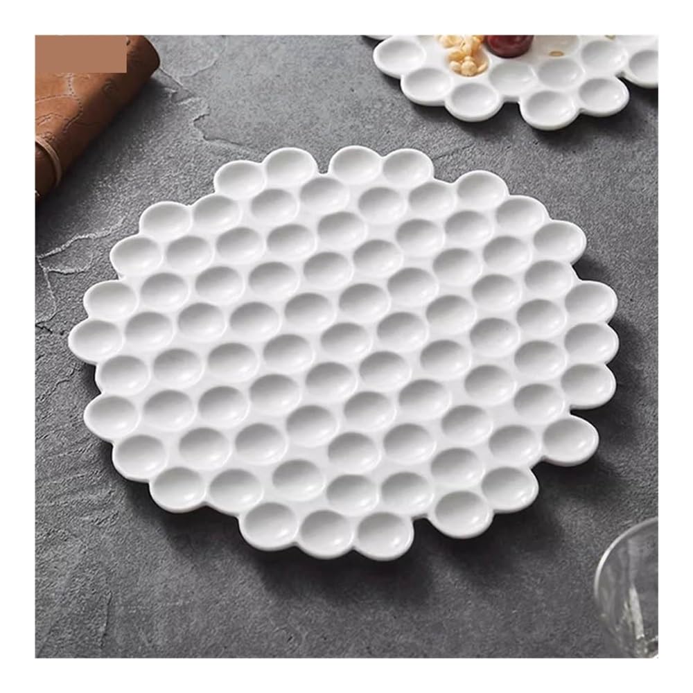 Talerze Obiadowe Talerz ceramiczny o strukturze plastra miodu: nieregularne, białe naczynie do sushi i deserów(20.3cm)