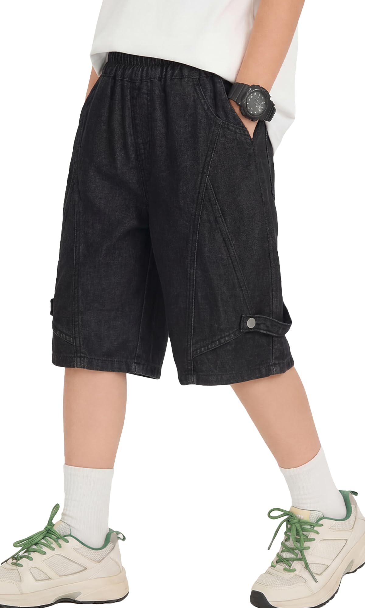 Happy Cherry Shorts et Bermudas Garçon Jorts Enfant Baggy Short en Denim à Taille Élastique Coupe Large Classique pour Garçons 5-15 Ans