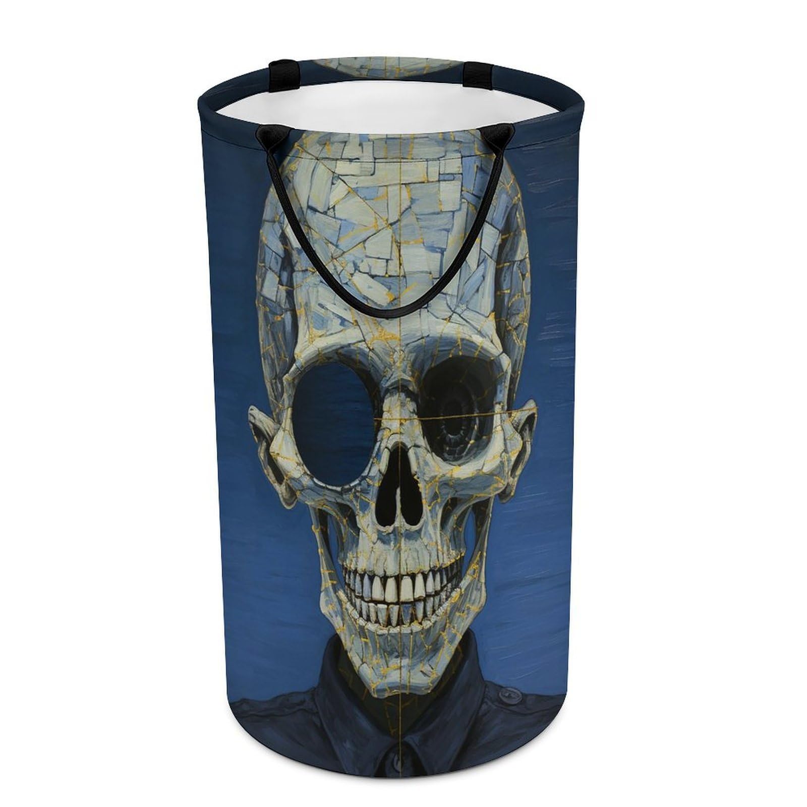 Mirror Skull Laundry Basket Freestanding Laundry Hamper with Handles Waterproof Dirty Clothes Hamper Collapsible Washing Bin Aesthetic Clothes Basket for Bathroom Bedroom Dorm