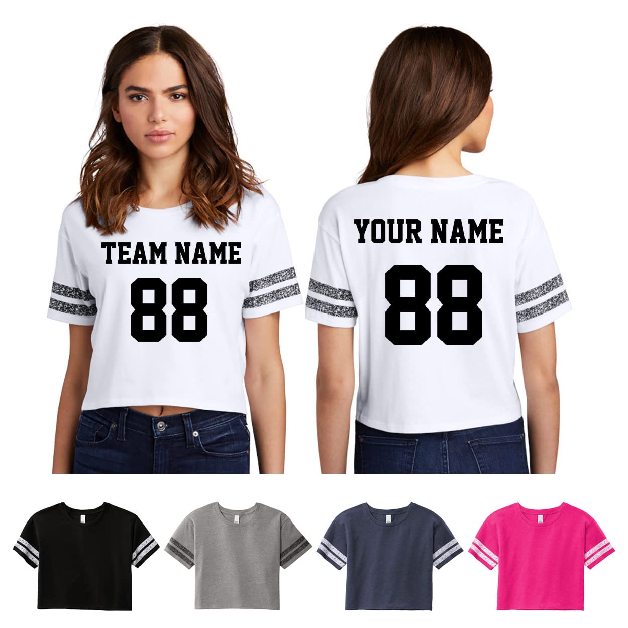 Custom Scorecard Jerseys for Women - Make Your OWN Crop T Shirts - Personalized Distressed Printed Stripes Sleeves Tee