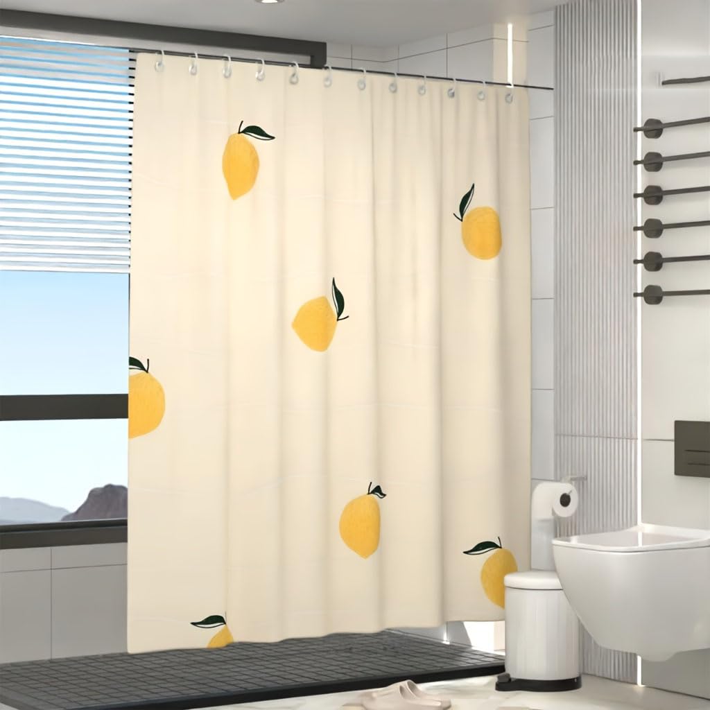 SPXLUCAU Fresh Simple Style Shower Curtain, Lemon Pattern, Clean Lines and Bright Colors, Bathroom Partition(178x183cm/70x72in(WxH))