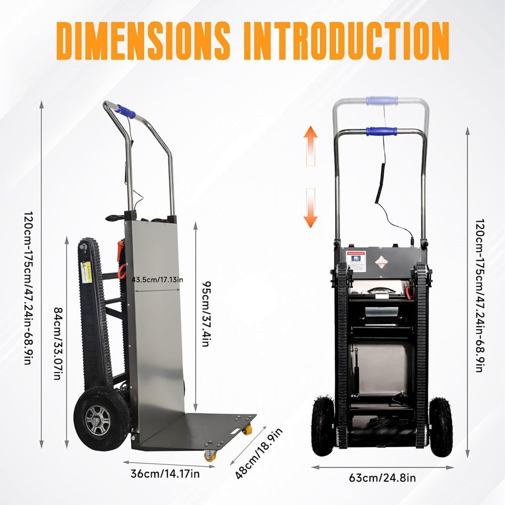 Montascale Elettrico Resistente Carrello Manuale con Maniglia Telescopica Scale su/Giù (80 Piani) Portata di 300 kg (24 V 26 Ah) Carrello Elettrico,02