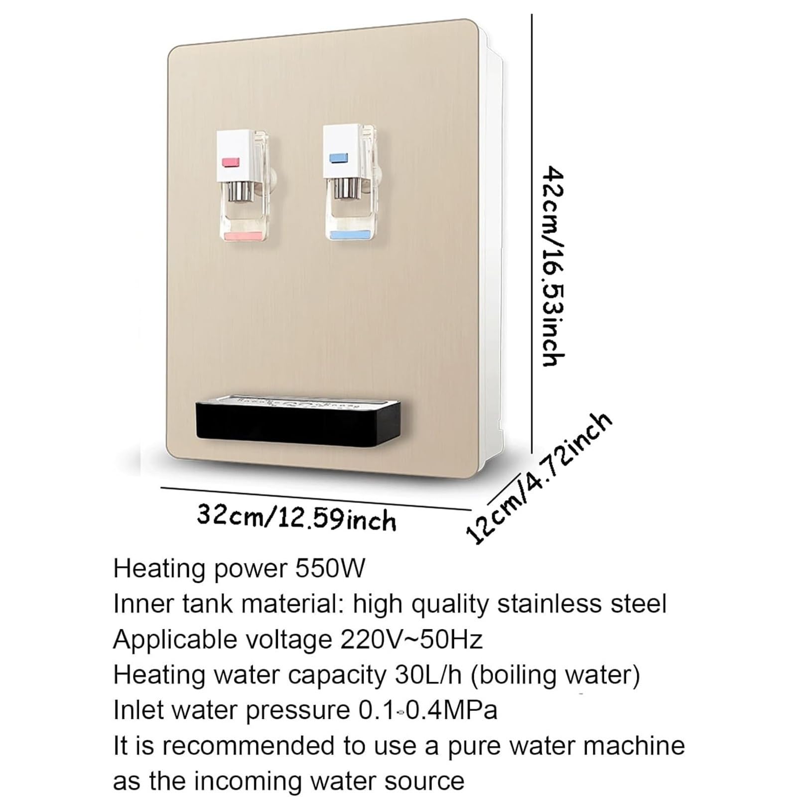 Wandmontierter Wasserspender, Wasserspender Mit Festwasseranschluss,Praktische Tropfschale,Sofort Kochender Wasserspenders FüR Schlafzimmer Und Gewerbliche Kantinen