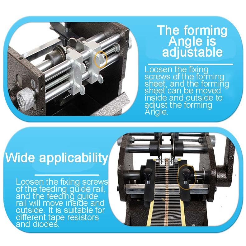 Máquina formadora de cables de resistencia manual, dobladora y cortador de componentes de manivela para piezas de cinta axial, longitud y longitud ajustables, alta eficiencia para una gran producción