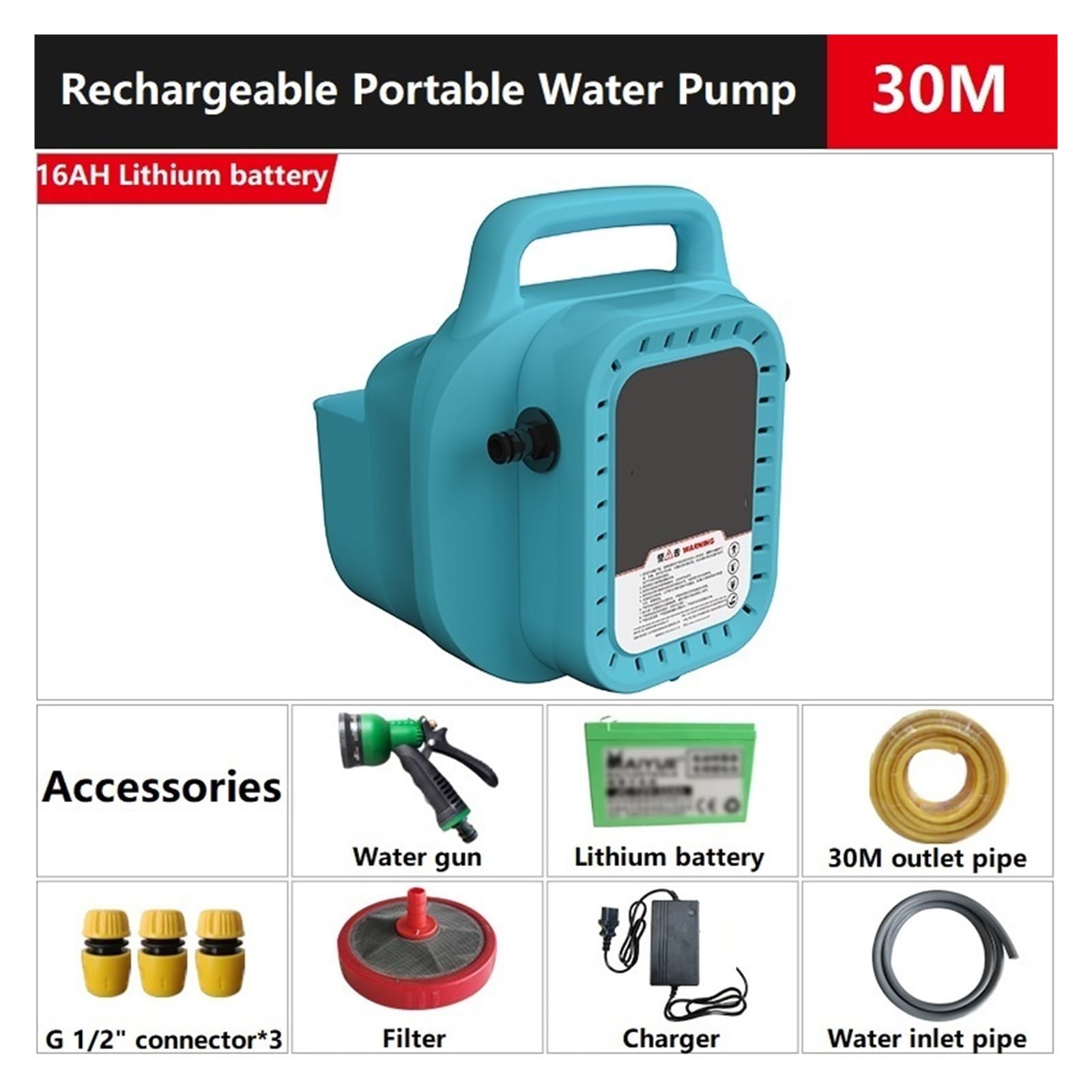 Pompa Ad Acqua Portatile Ricaricabile For Spruzzatore Piccola Irrigatrice Elettrica Irrigazione Agricola Attrezzi Da Giardino For Sottaceti Di Verdure Smart Slow Retract(16AH 30M)