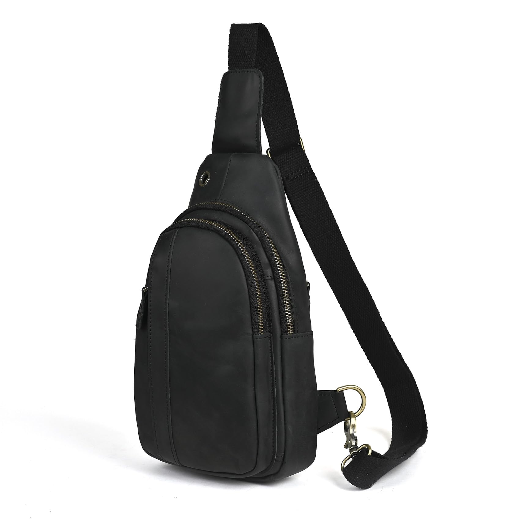 Le'aokuu Sac Poitrine Hommes Sacoche à Bandoulière Vintage en Cuir Véritable Voyage