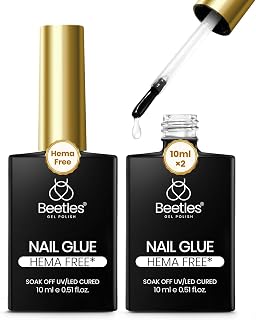 Beetles HEMA-Free Nail Glue for Acrylic Nails Tips, TPO Free 2Pcs 10ml Long Lasting Uv Nail Glue for False Nail Tips, Clear Press On Nails, Skin-Friendly, U V Light Required
