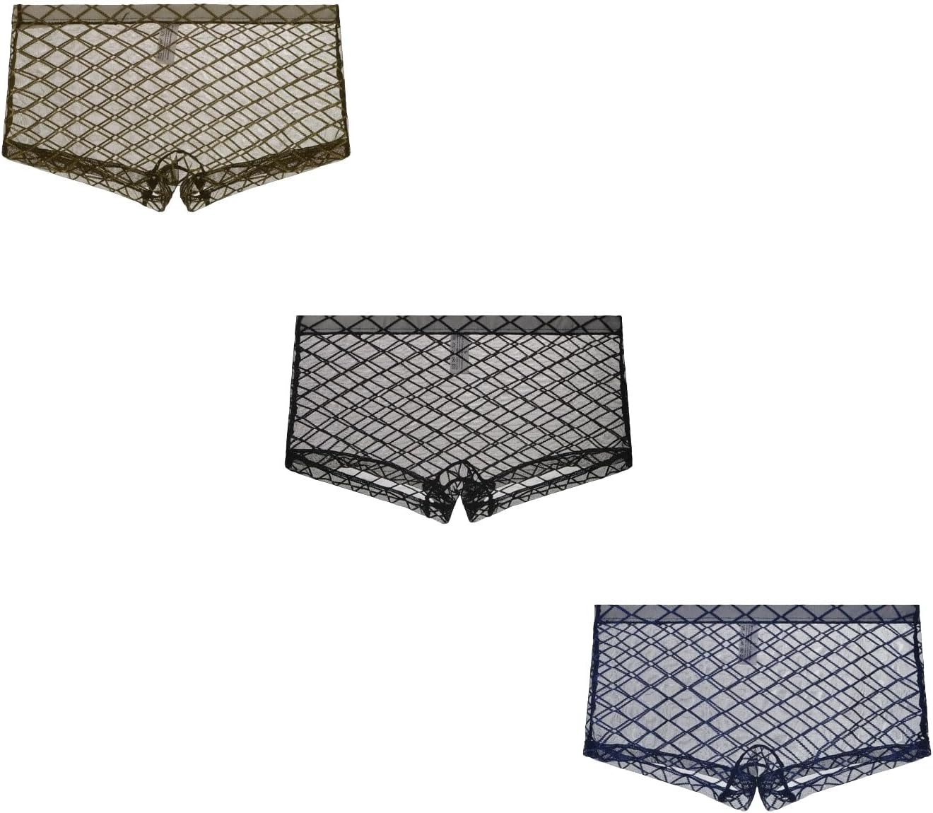 Ice Silk Sexy Mesh Full Transparent Boxer Briefs, Men's Thin Transparent Underwear, Plaid bagless Tight Underwear