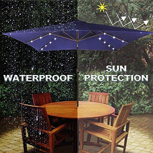 Blissun Square Patio Umbrella With 28 Led Lights, Solar Umbrella Table Market Umbrella With Tilt And Crank Outdoor Umbrella For Garden, Deck, Backyard, Pool And Beach, Navy Blue #TOP2
