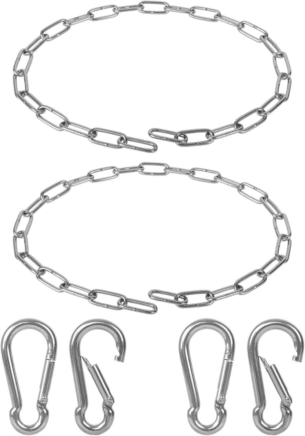 2 Pack 28 Inch Stainless Steel Gate Chain Lock, 1/8 Inch Adjustable Gate Link Chain Lock with 1/5 inch Carabiners, Security Gate Chain Link for Outdoor Fence Yard Pet Cage Side Back Garden Door Silver