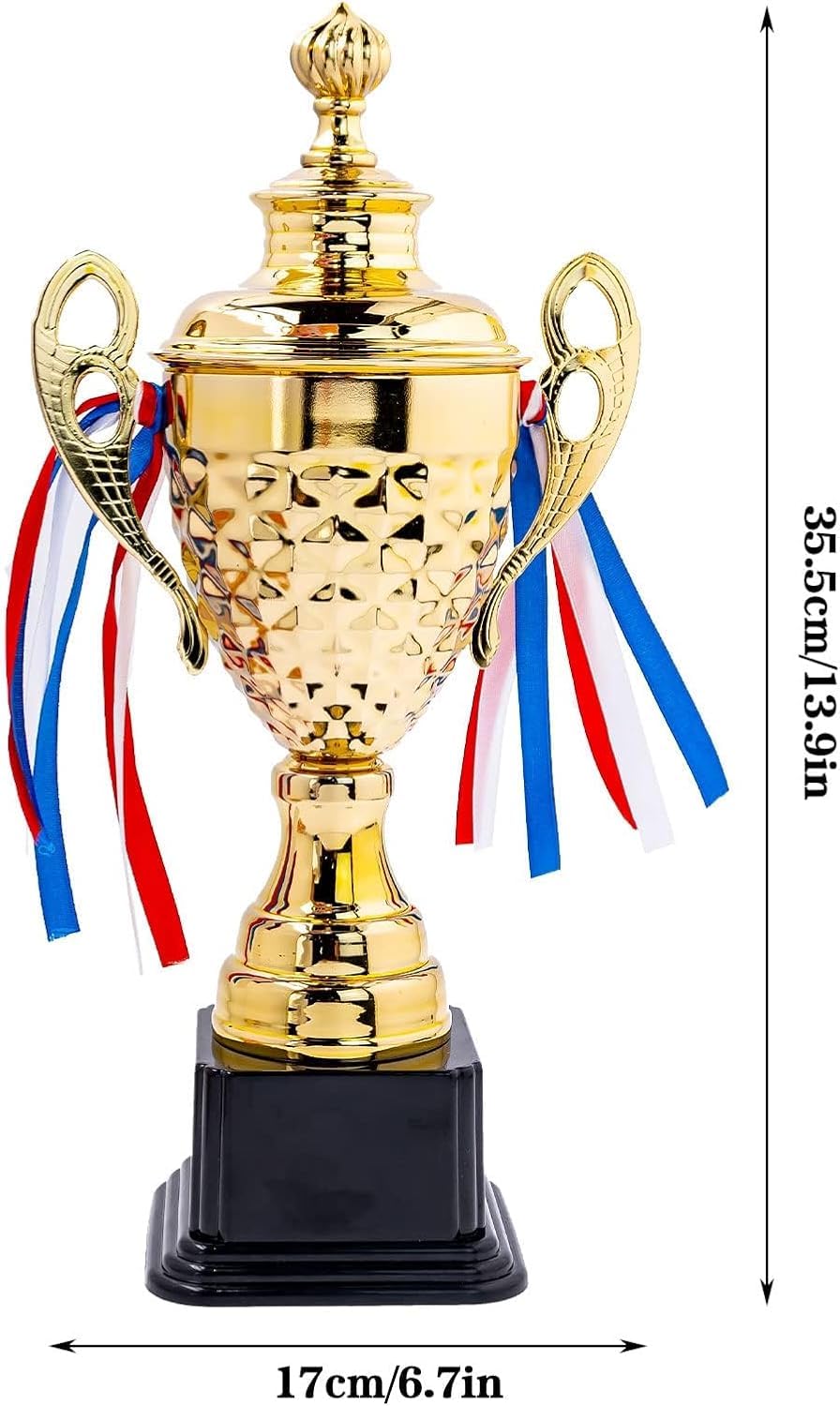 Malloom Grande coupe dorée avec couvercle de 35 cm, trophée gagnant pour des souvenirs personnalisés, prix d'or pour le sport, les tournois, les compétitions