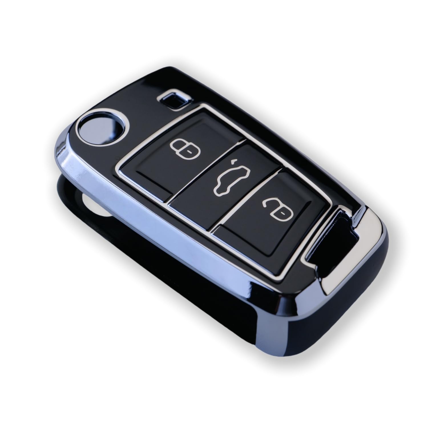 RUXYAXFOL TPU custodia per chiavi auto, adatta per VW Touareg Touran Seat Leon Fabia Ibiza Skoda Fabia Octavia Superb Polo Golf 7 Mk7 custodia chiavi auto, 2 pezzi, nero e argento