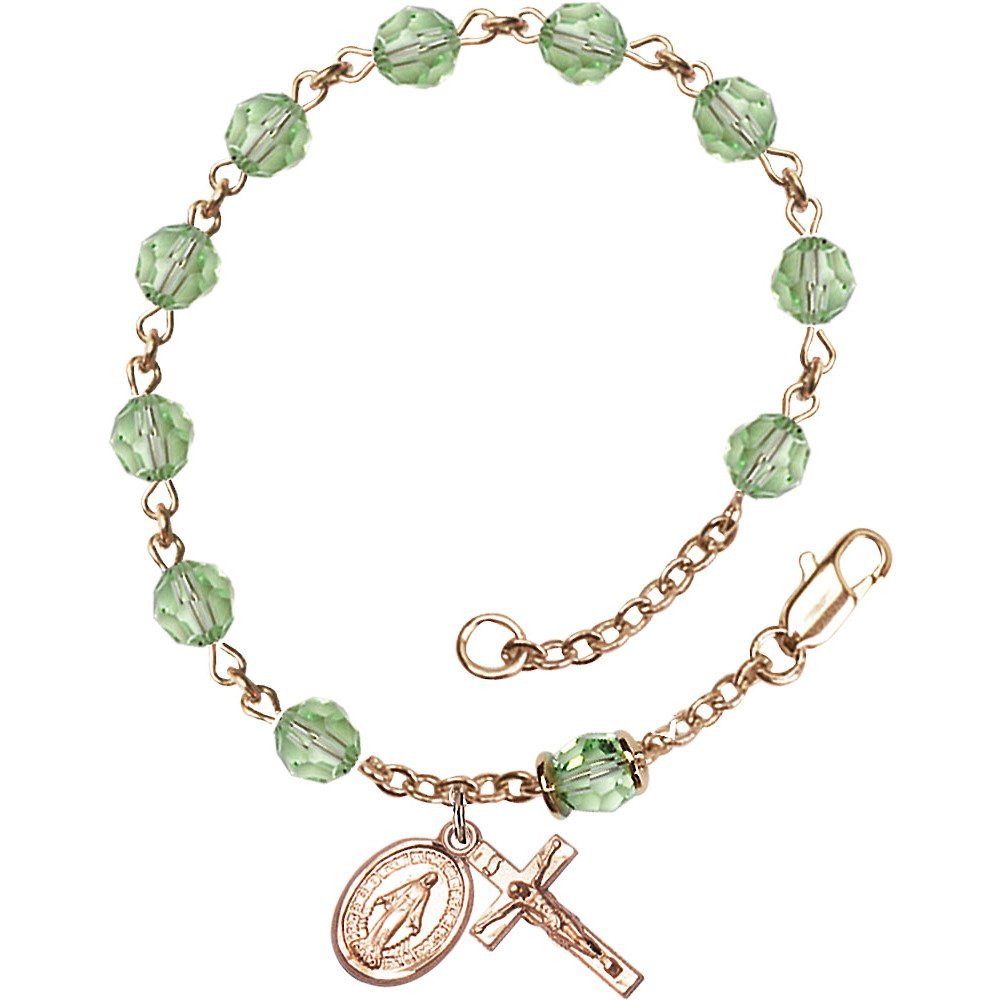 14kt Yellow Gold Filled Rosary Bracelet 6mm Chrysolite Capped Our Father beads Crucifix sz 5/8 x 1/4