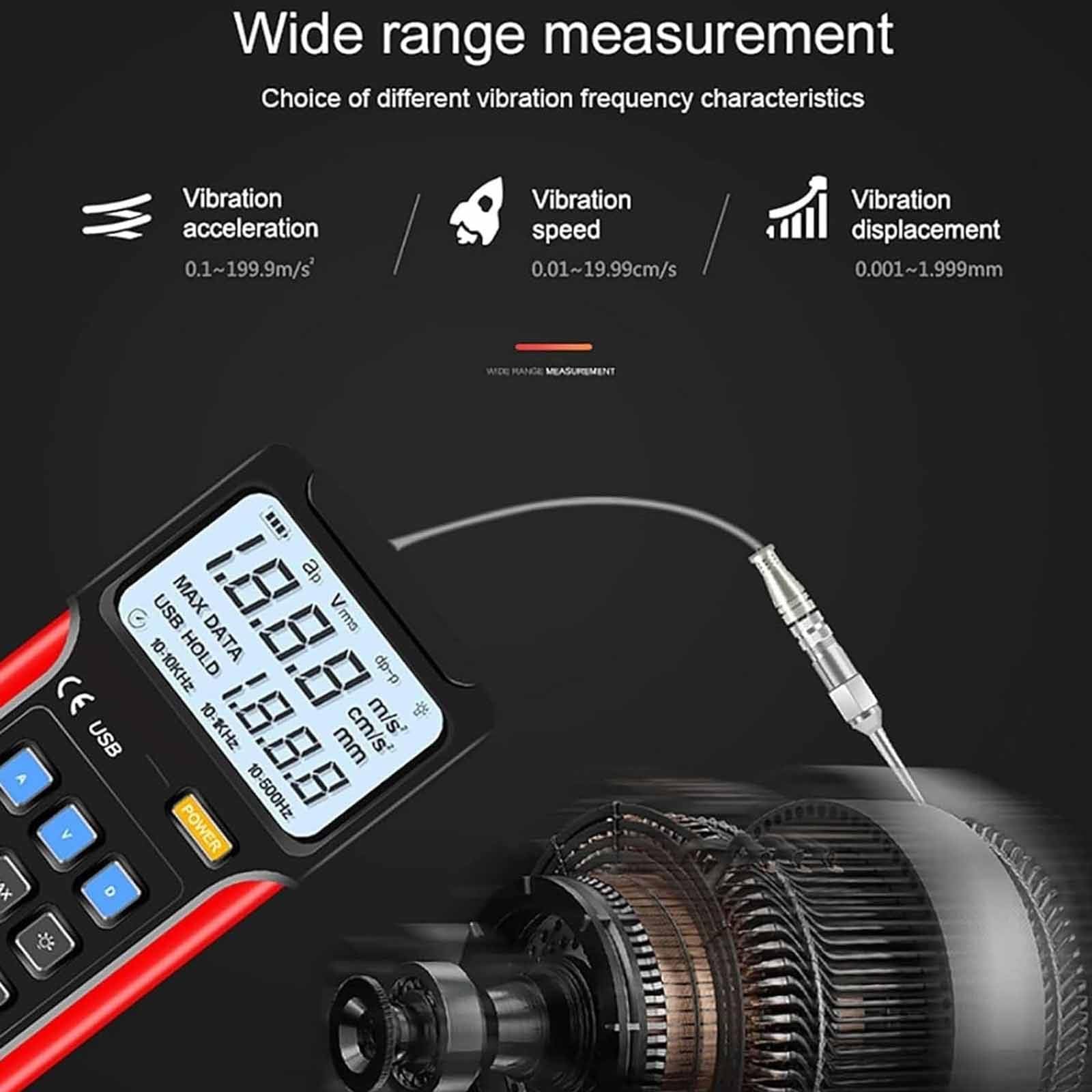 Misuratore di Vibrazioni Meccaniche Digitale Portatile, 0,01~199,9 Mm/S, Misuratore di Vibrazioni Meccaniche, con Sonda Altamente Sensibile, può Memorizzare Dati