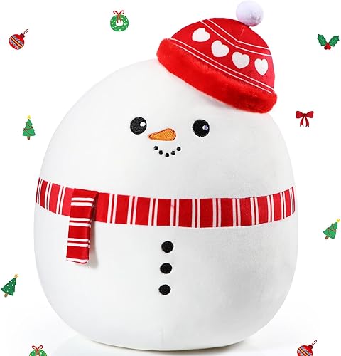 Huwena Almohada de felpa de muñeco de nieve de Navidad de 14 pulgadas, almohada de peluche grande de Navidad para el hogar, dormitorio, oficina,