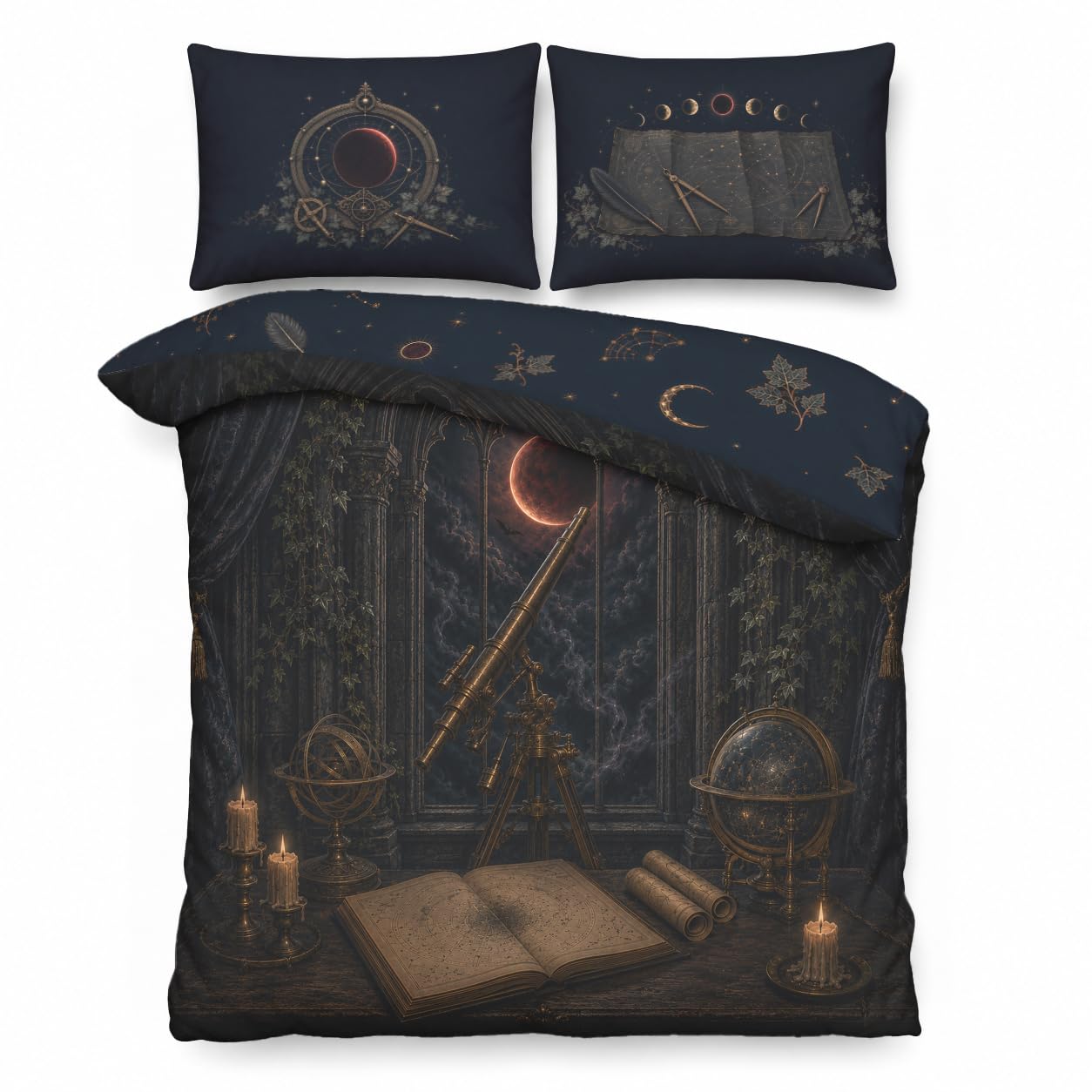 Gothic Duvet Cover Set Super King, Lunar Eclipse Telescope Bedding
