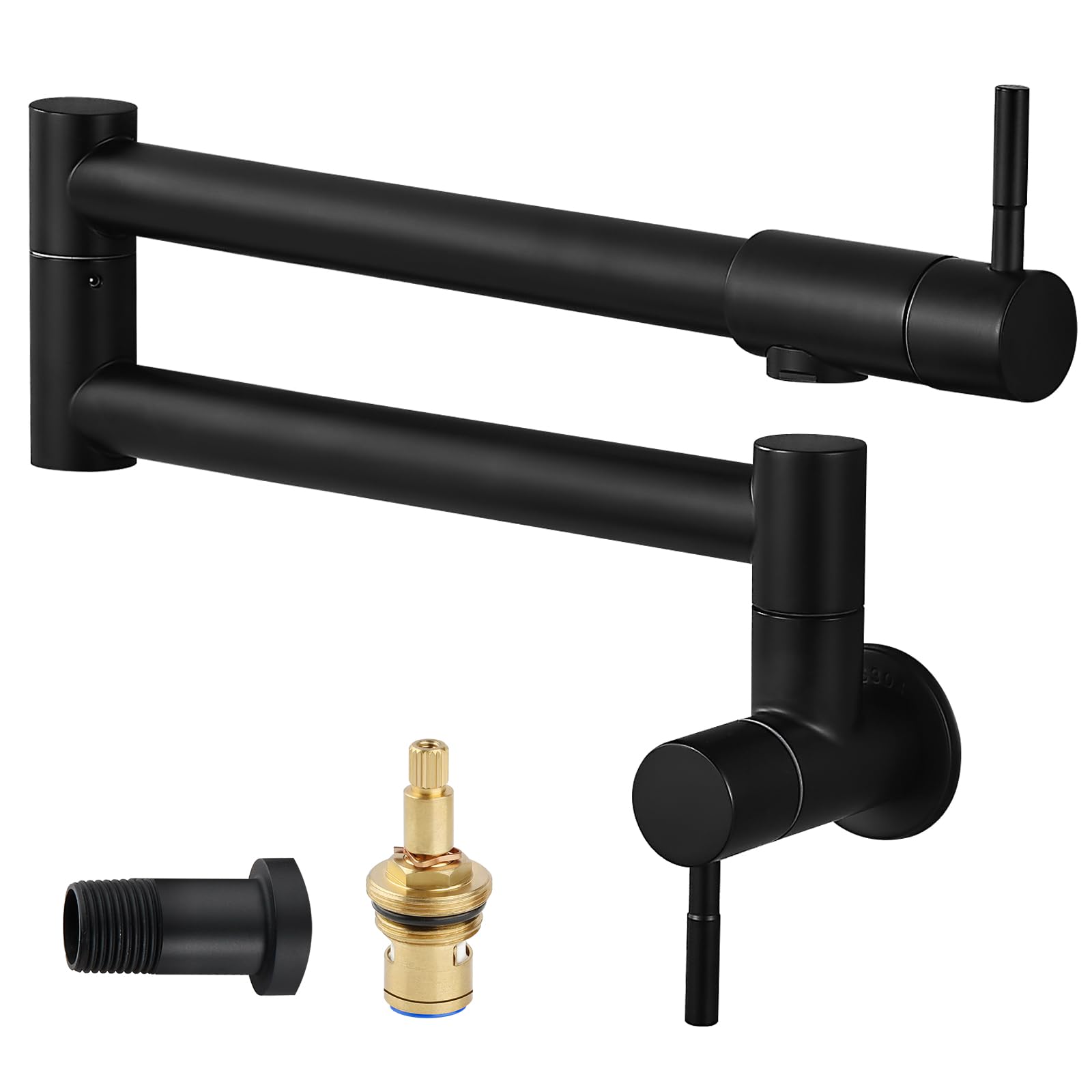 Pot Filler Faucet Wall Mounted Folding Stretchable Kitchen Sink Water Tap with Double Joint Swing Arm Single Hole Two Handles Restaurant Kitchen Faucets, Matte Black, Level Handle