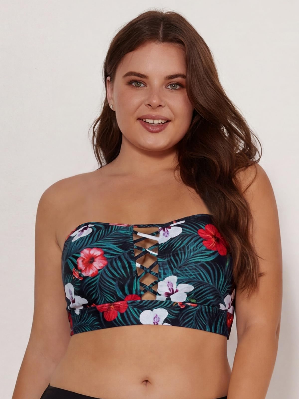SHEKINI Haut de Maillot de Bain Bandeau Femme Grande Taille Bikini Top avec Rembourrage Amovible Haut de Bikini Sport Push Up Sexy Bikinis
