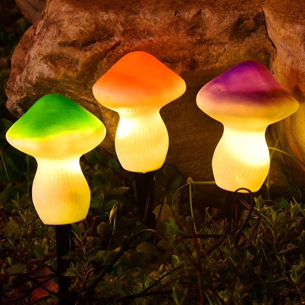 buywin Mushroom Solar Lights Outdoor Garden, Solar Stake Lights with 3pcs Colorful Mushrooms