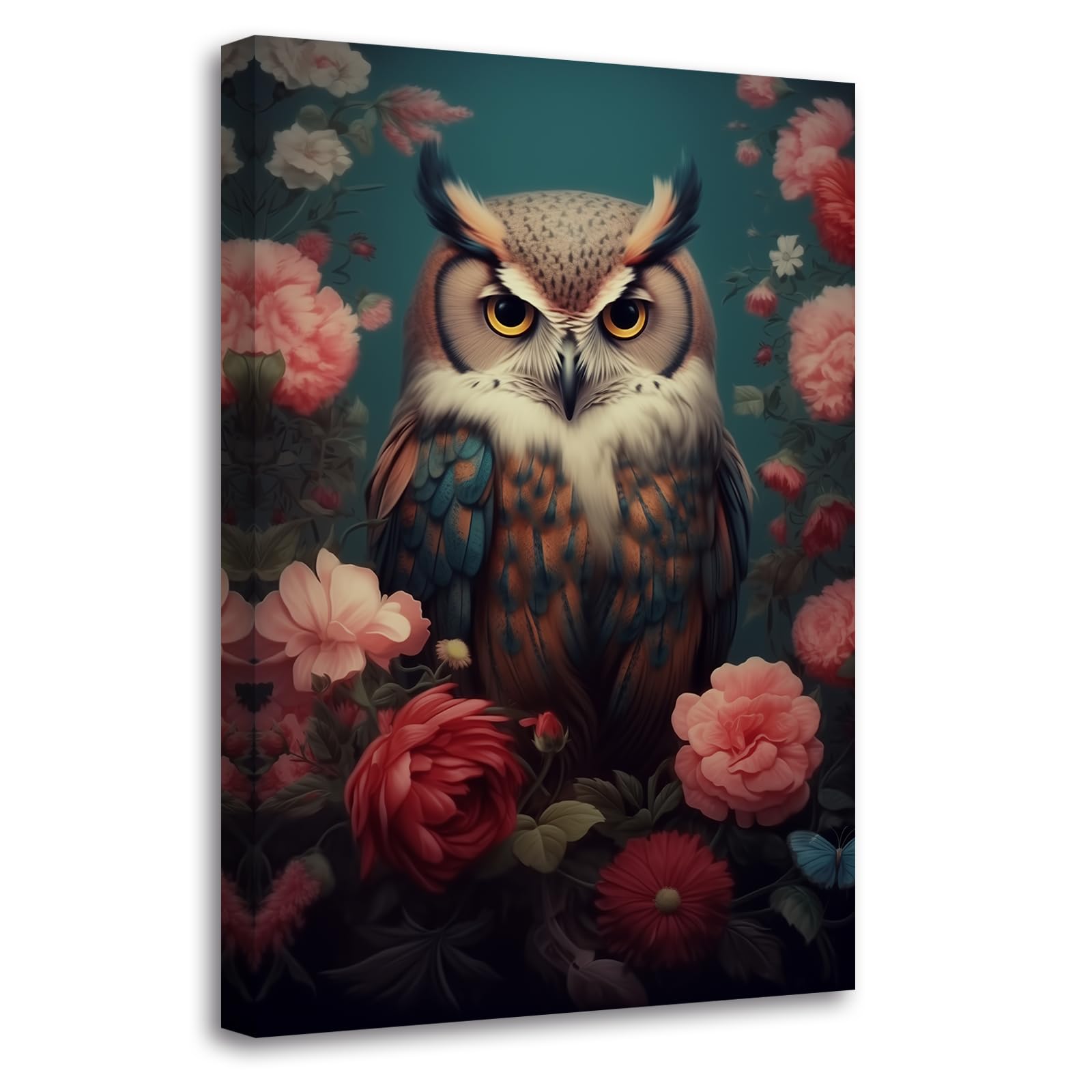 LMYSXAOZ Owl Canvas Wall Art with Retro Pink Flower Picture Elegant Birds Prints Wild Animals Painting for Office Bedroom Decor(Picture-2, (28.00" x 42.00"))
