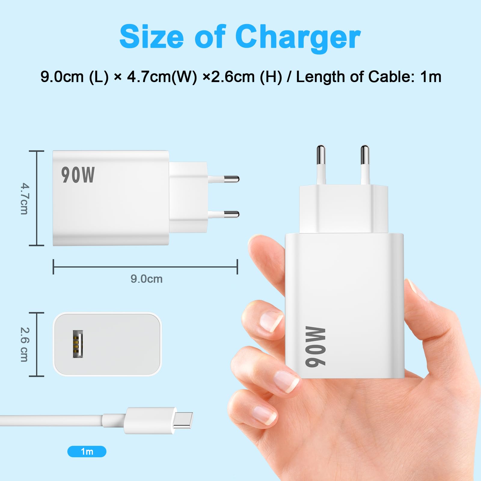 ASKUBSKU 90W Caricatore e Cavo USB C per Xiaomi Poco X7 Pro F6 5G Ricarica Adattatore di Caricatore 1 Metro 6A Rapida Ricarica Cavo Tipo C per Xiaomi 15 Pro 14 13