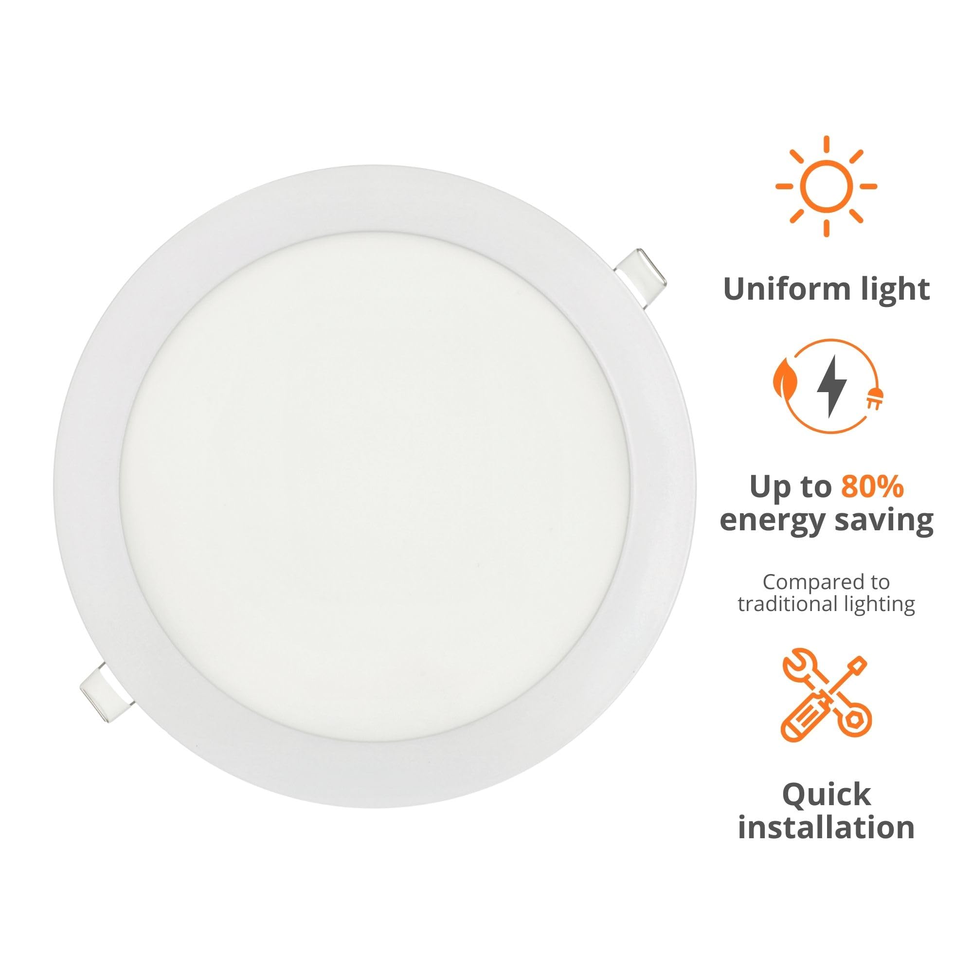 Jandei - Zestaw 5 lamp LED do zabudowy, 18 W, 1440 Lumenów, Okrągły Kształt, Otwór,ontażowy Ø 200 - Ø 205 mm, Ekstra płaskie 13 mm Głębokości (Ciepła Biel 3000K)