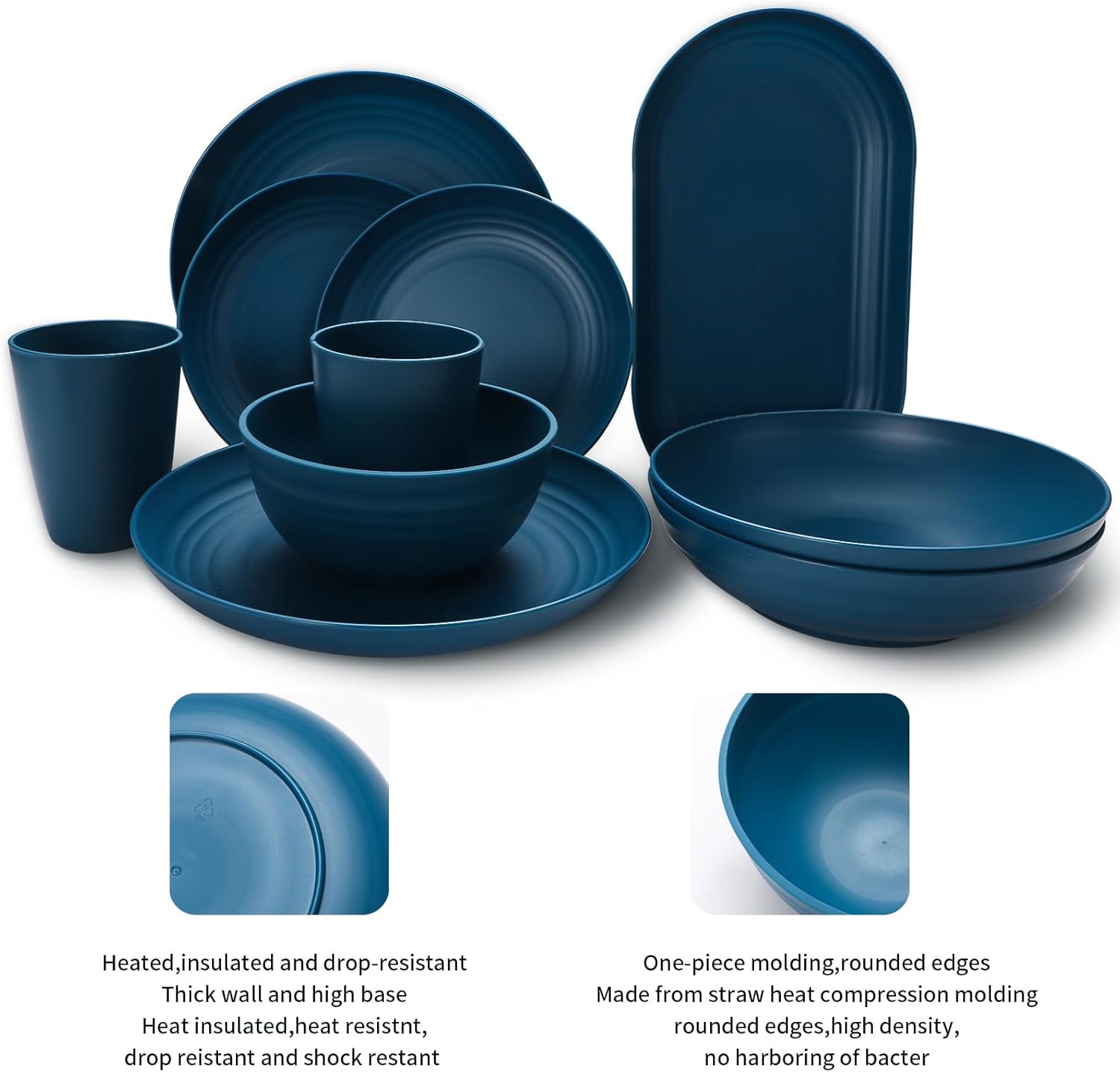 Lazycorner 48-Pcs Kitchen Wheat Straw Dinnerware Set, Service for 8, Plastic Reuasble Dinner Dishes Serving Plate Set for Kitchen, Including Dinner Plate, Dessert Plate, Bowl, Cup(Multicolor) - Image 4