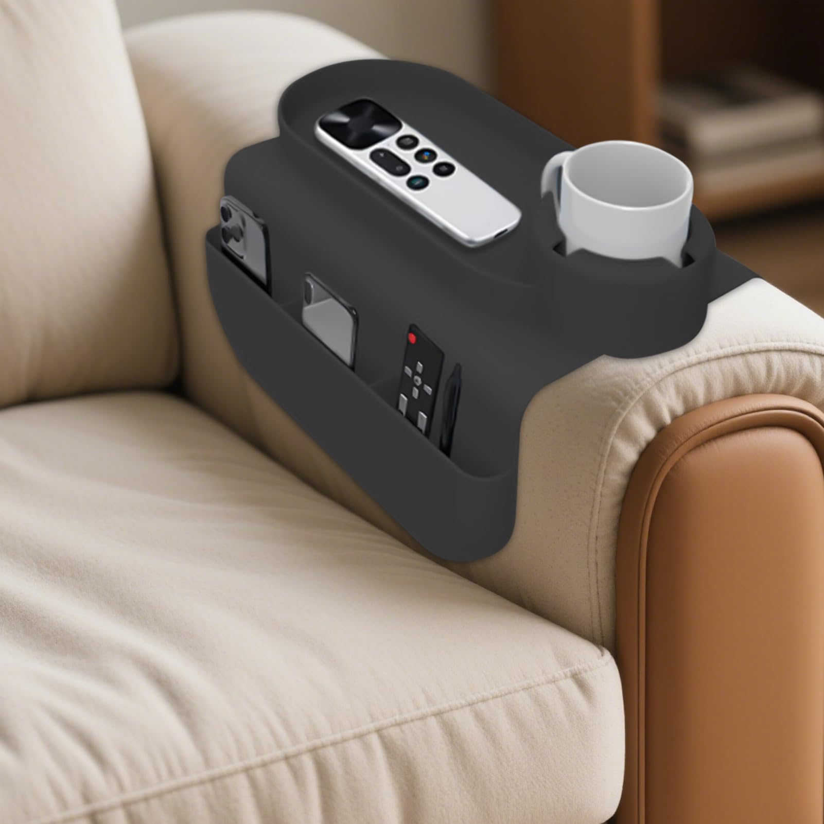 Sile Couch-Getränkehalter und Ablage, auslaufsicher, rutschfeste Armlehne für Fernbedienung und Handy, Schmutzharz, Sofa-Zubehör für Wohnzimmer