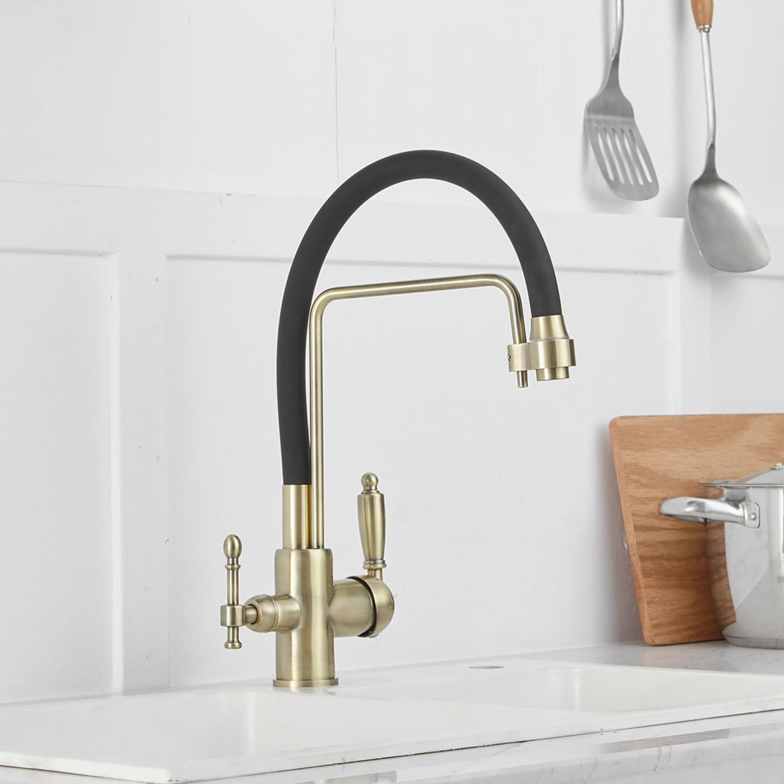 Fanjubei Brushed Gold Color Kitchen Copper Hot And Cold Water Purified Water Sink Faucet