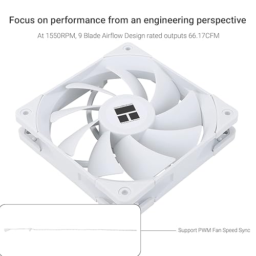 Miniatura 4 de Thermalright Ventilador de CPU TL-C12CW de 4.724 in, ventilador silencioso PWM de 4 pines con rodamiento S-FDB incluido, ventilador de enfriamiento