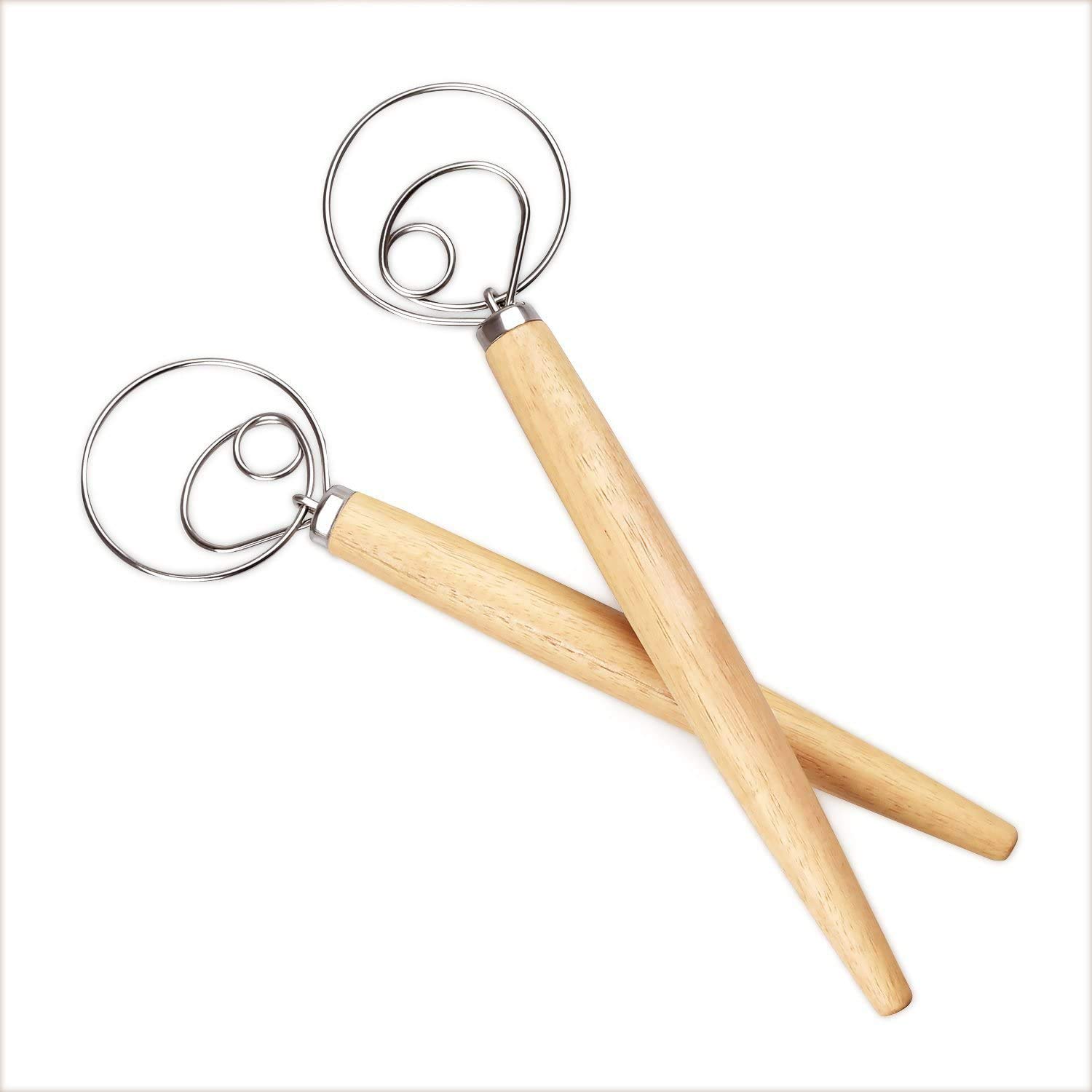 Danish Dough Whisk - Large - Dutch Dough Whisk Hand Mixer for Bread, Cookie, Dumpling or Pizza Dough - Best Substitute to a Mixer and Blender - Baking Tool Blender - 2-Pack